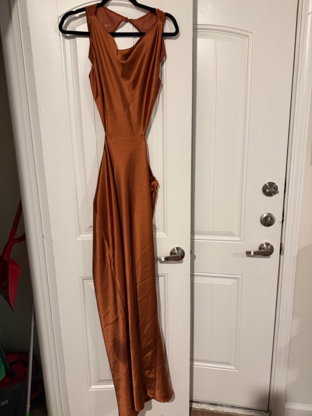 Backless Satin Evening Gown in Rust Orange